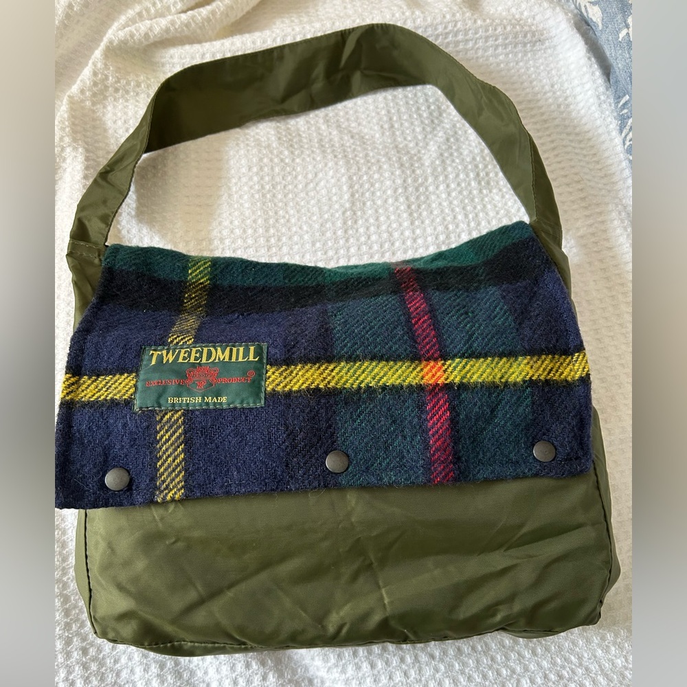 Tweedmill British Made Messenger Bag with Plaid and nylon.